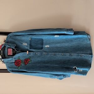 Superdry Embellished Denim Shirt Dress with Rose Appliqué